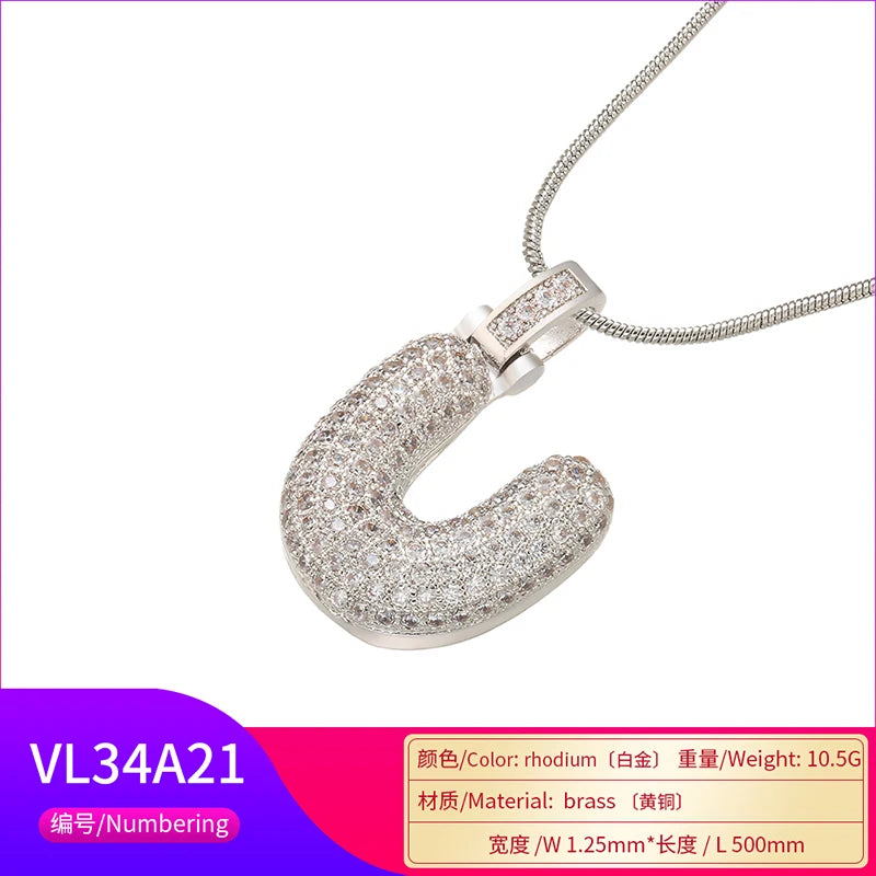 ZHUKOU Colore argento Bubble lettere iniziali collane 26 lettere pendenti collane per le donne Ottone CZ Gioielli all'ingrosso VL34