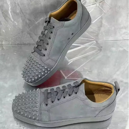 Men's Studded Genuine Leather Sneakers | Round Toe Lace-Up Flat Comfortable Spring Casual Fashion Shoes