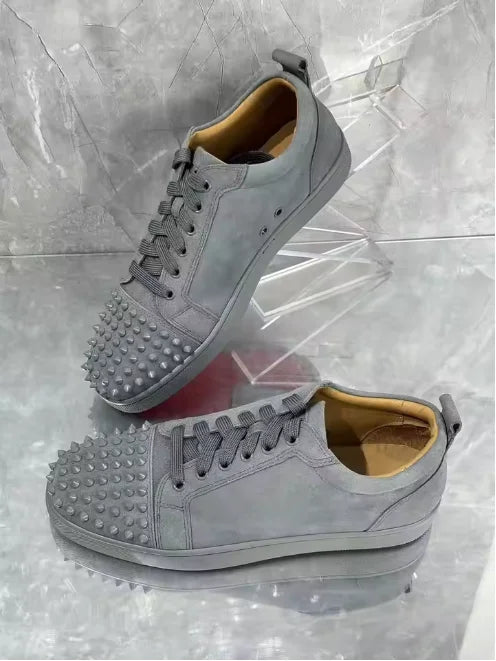 Men's Studded Genuine Leather Sneakers | Round Toe Lace-Up Flat Comfortable Spring Casual Fashion Shoes