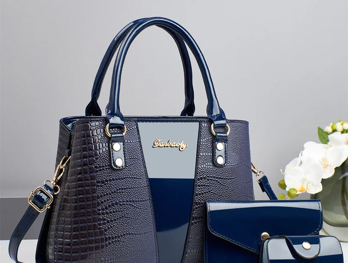 Large Capacity Crocodile Pattern Mother-Daughter Handbag Set Women's Shoulder Bag Fashionable PU Material Autumn Winter Bag PlatiNum