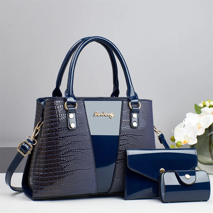 Large Capacity Crocodile Pattern Mother-Daughter Handbag Set Women's Shoulder Bag Fashionable PU Material Autumn Winter Bag PlatiNum