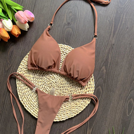 RUOTONGSEPT Sexy Halter Satin Bikini brasiliano Donna Costumi da bagno Costume da bagno femminile Bikini a due pezzi Bagnante Costume da bagno Swim PlatiNum