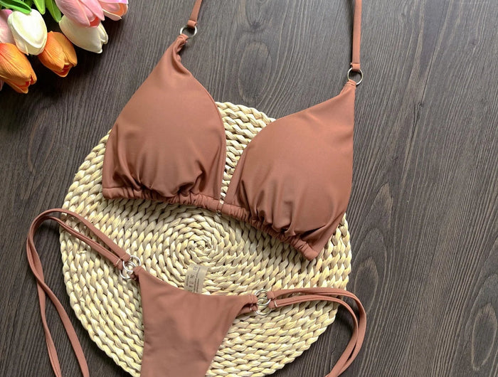 RUOTONGSEPT Sexy Halter Satin Bikini brasiliano Donna Costumi da bagno Costume da bagno femminile Bikini a due pezzi Bagnante Costume da bagno Swim PlatiNum