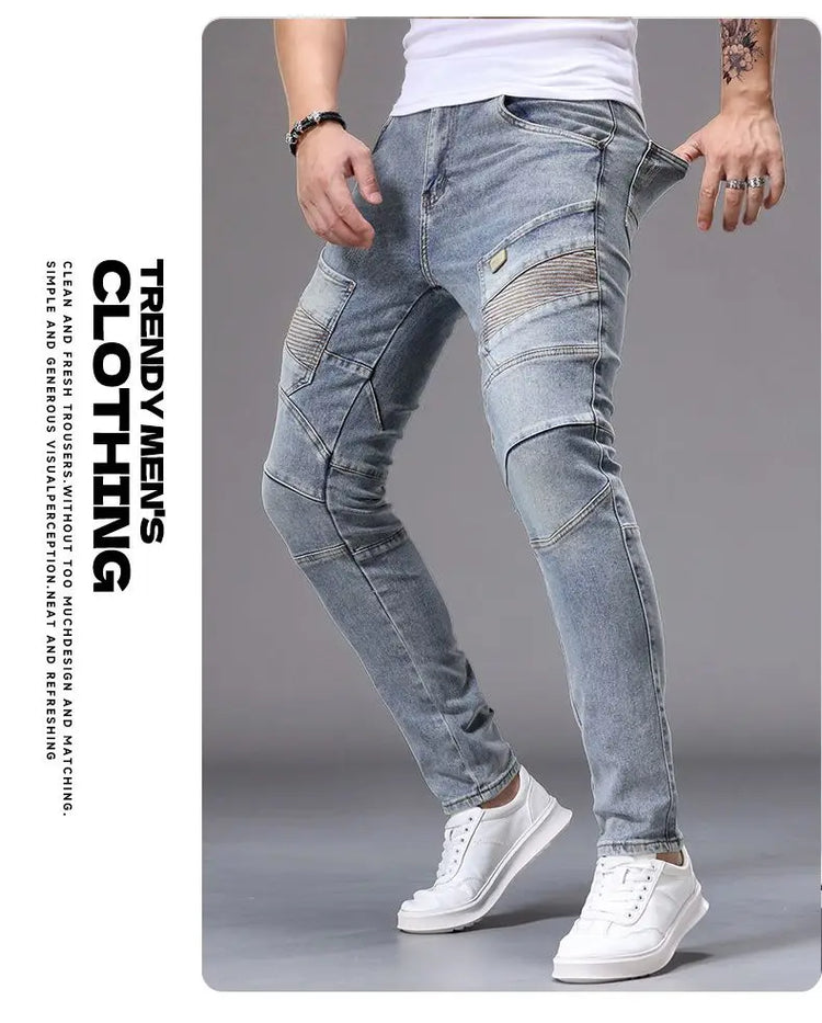 Men's Casual Jeans Vintage Straight Leg Elastic Slim Fit Autumn Winter Sweatpants Trousers Skinny Y2k Jeans Men's Cargo Pants