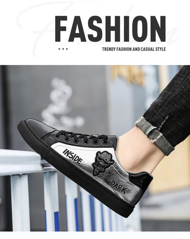 Men Casual Shoes Patent Leather Flats Skate Men Cool Driving Shoes Male Walking Shoes Sneakers Dress Trend the Latest Leisure