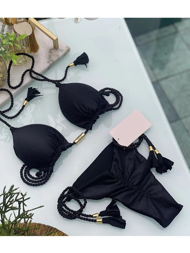 Nuovo Bikini da Donna Multicolore con Triangolo e Laccetti sulla Schiena platinumshop