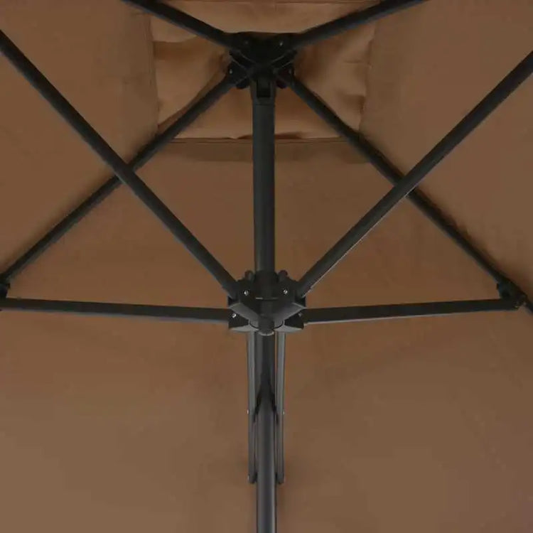 Ombrellone da esterno color tortora 250x250 cm, palo in acciaio, anti-UV, girevole a 360° ° con base incrociata robusta, facile da montare