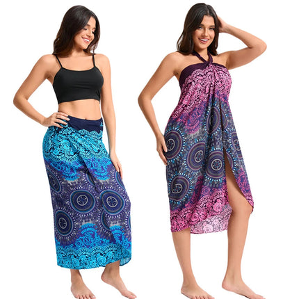 Abito da donna Boho Maxi Wrap Gonna lunga con allacciatura Abito da spiaggia Copricostume Abito vintage bohémien regolabile a vita alta in rayon platinumshop
