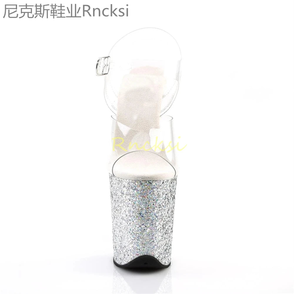 20cm High-heeled sandals women's new transparent word with high heels, stilettos and sexy super high-heeled sandals