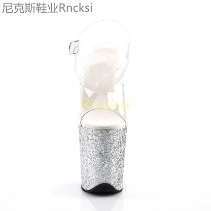 20cm High-heeled sandals women's new transparent word with high heels, stilettos and sexy super high-heeled sandals