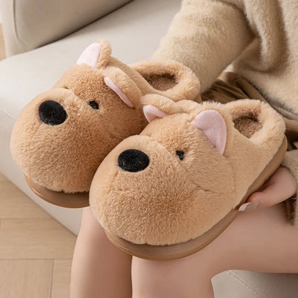Cartoon Animal Dog Fluffy Slippers For Women House Winter Mules Platform Shoes Girls New Indoor Fuzzy Fur Slides Unisex Non-Slip