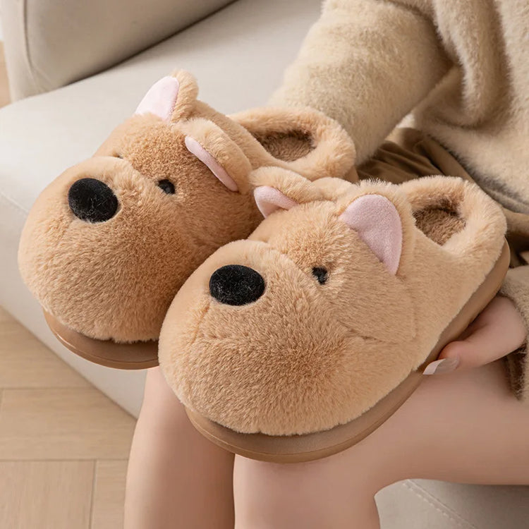 Cartoon Animal Dog Fluffy Slippers For Women House Winter Mules Platform Shoes Girls New Indoor Fuzzy Fur Slides Unisex Non-Slip