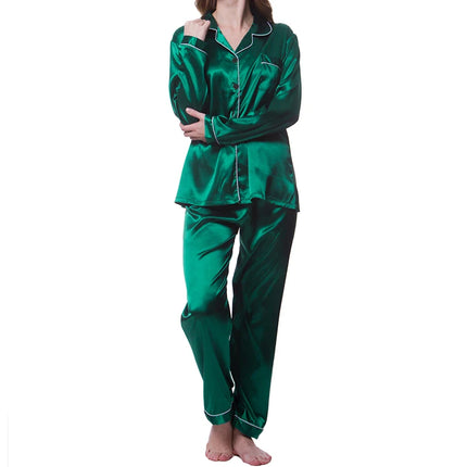 Pigiama da donna in raso accogliente set da salotto autunno manica lunga bottoni bavero top e pantaloni loungewear pigiama da 2 pezzi set pigiama abbottonato