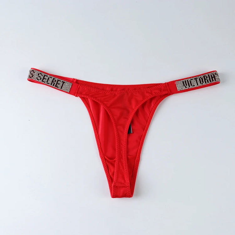 2026 New Satin Letter Rhinestone G-String Women Underwear Sexy Lace Lingerie Low Waist Seamless Panties Panties