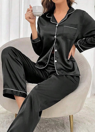 Pigiama da donna in raso di lusso Pj Set Colletto rovesciato Bottoni Top e pantaloni Indumenti da notte e pigiama per abiti estivi per la casa