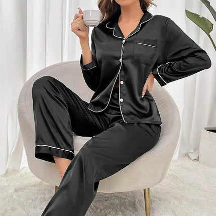 Pigiama da donna in raso di lusso Pj Set Colletto rovesciato Bottoni Top e pantaloni Indumenti da notte e pigiama per abiti estivi per la casa