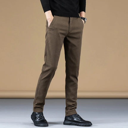 Autumn Winter Cotton Fabric Stretch Casual Pants Men Slim Fit Grey Black Korea Work Classic Brown Cargo Trousers Male 28-38