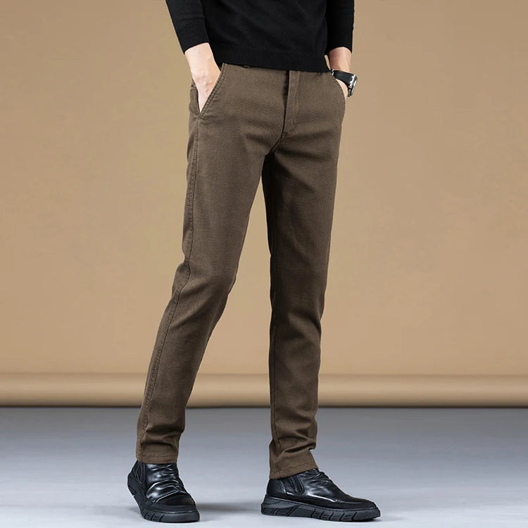 Autumn Winter Cotton Fabric Stretch Casual Pants Men Slim Fit Grey Black Korea Work Classic Brown Cargo Trousers Male 28-38