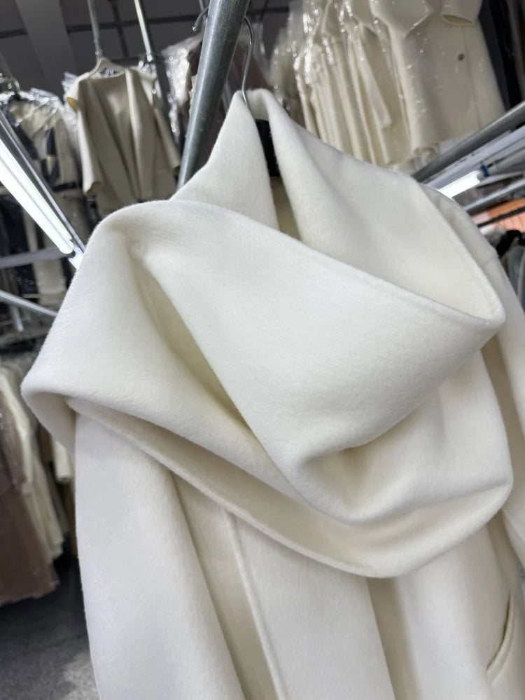 Newest Luxury Coffee Scarf Collar Wool Coat Women Loose Elegant Ladies Autumn Winter Jacket Causal Handmade Women's Jacket2025