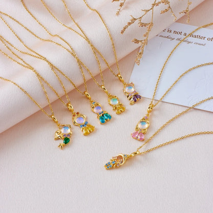 Collana alla moda con zirconi colorati, fiaba, piccola principessa, catena universale placcata in oro, catena clavicola, temperamento dolce