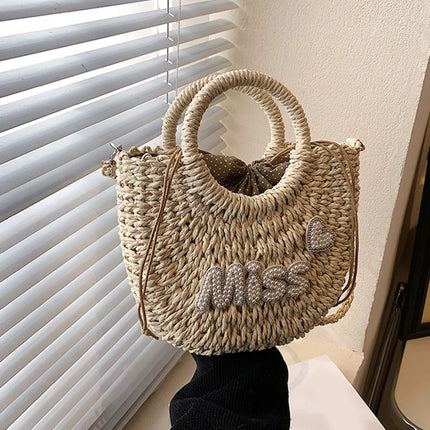 Personalized Summer Straw Bag for Women, Large Capacity, Perforated Design, Simple Shoulder Beach Bag for Vacations