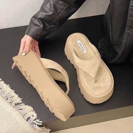 Pantofole da esterno con zeppa Infradito estive da donna con fondo spesso Infradito da spiaggia per il tempo libero a vita alta da esterno in pelle scamosciata