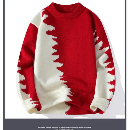 Dragon Graffiti Color blocked Fashion Knitted Sweaters Men's Knitwear Warm Pullover High Quality Mens Casual Loose Male Jumpers