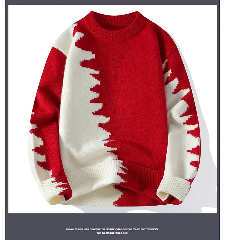 Dragon Graffiti Color blocked Fashion Knitted Sweaters Men's Knitwear Warm Pullover High Quality Mens Casual Loose Male Jumpers