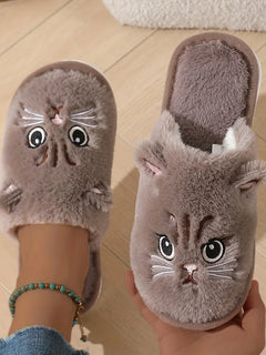 Womens Fuzzy Cat Slippers Winter Warm Cozy Indoor House Shoes With Soft Non Slip EVA Sole Cute Animal Design For Home Use
