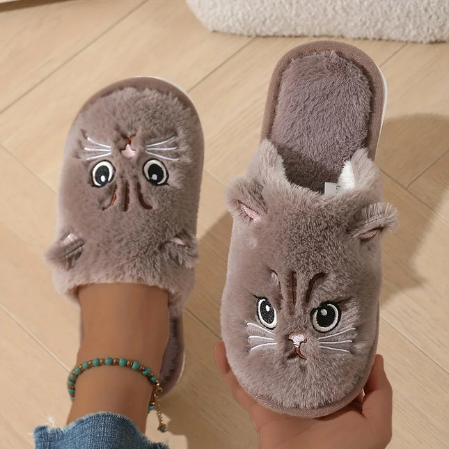 Womens Fuzzy Cat Slippers Winter Warm Cozy Indoor House Shoes With Soft Non Slip EVA Sole Cute Animal Design For Home Use