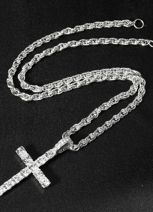 Hip Hop Iced Out Cross Pendant Necklace Strap 4mm Zircon Tennis Chain Men Women Sparkling Necklace Punk Jewelry Fashion Gift PlatiNum