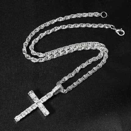 Hip Hop Iced Out Cross Pendant Necklace Strap 4mm Zircon Tennis Chain Men Women Sparkling Necklace Punk Jewelry Fashion Gift PlatiNum