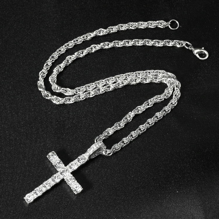 Hip Hop Iced Out Cross Pendant Necklace Strap 4mm Zircon Tennis Chain Men Women Sparkling Necklace Punk Jewelry Fashion Gift PlatiNum