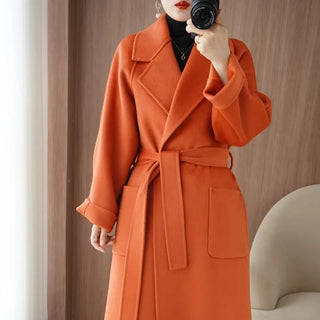 100% Wool Coat Women's Wear 2026 Autumn/Winter Fashion Temperament Double sided Cashmere Coats with Belt Elegant Long Overcoat