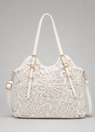 Borsa shopper da donna Alessia in pizzo floreale beige