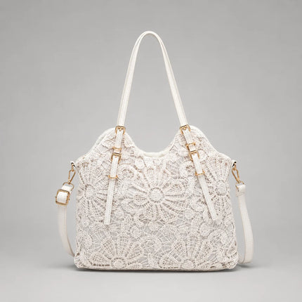 Borsa shopper da donna Alessia in pizzo floreale beige