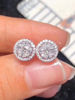 Hip Hop Female Earrings 925 Sterling Silver Small Round Shaped Earrings for Women Bling Zirconia Ear Fashion Statement Jewelry