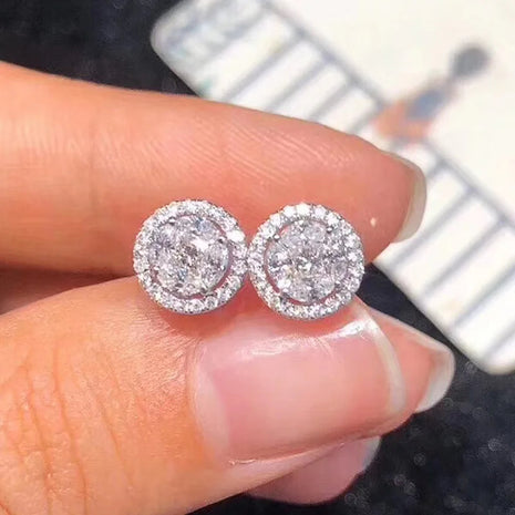 Hip Hop Female Earrings 925 Sterling Silver Small Round Shaped Earrings for Women Bling Zirconia Ear Fashion Statement Jewelry PlatiNum