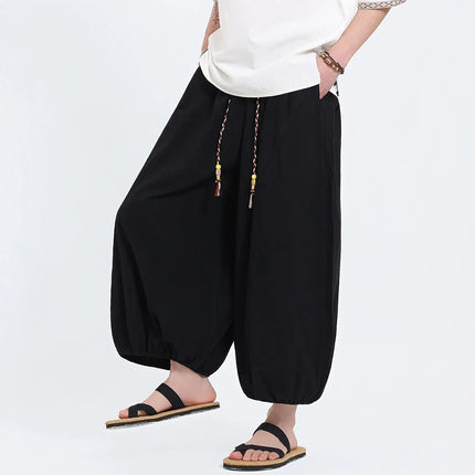 Pantaloni Lantern da Uomo: Pantaloni Casual in Cotone e Lino, Tinta Unita, Oversize, Comodi, a Gamba Larga, Stile Streetwear - Vendita Calda