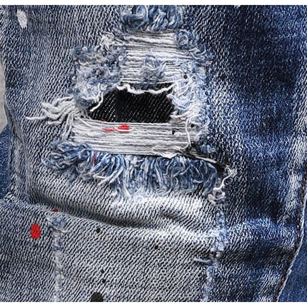 Fashion Streetwear Men Jeans Retro Black Blue Elastic Slim Fit Ripped Jeans Men Spliced Designer Embroidery Hip Hop Denim Pants PlatiNum