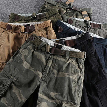 Heavyweight Camouflage Pants Men Clothing Multi-pockets Solid Color Patchworked Outdoor Trousers Retro Cargo Casual Wear Jogger