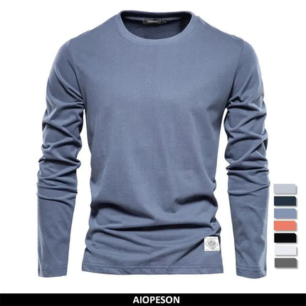 100% Cotton Long Sleeve T Shirt For Men Solid Spring Casual Mens T-shirts High Quality Male Tops Classic Clothes Men's T-shirts PlatiNum