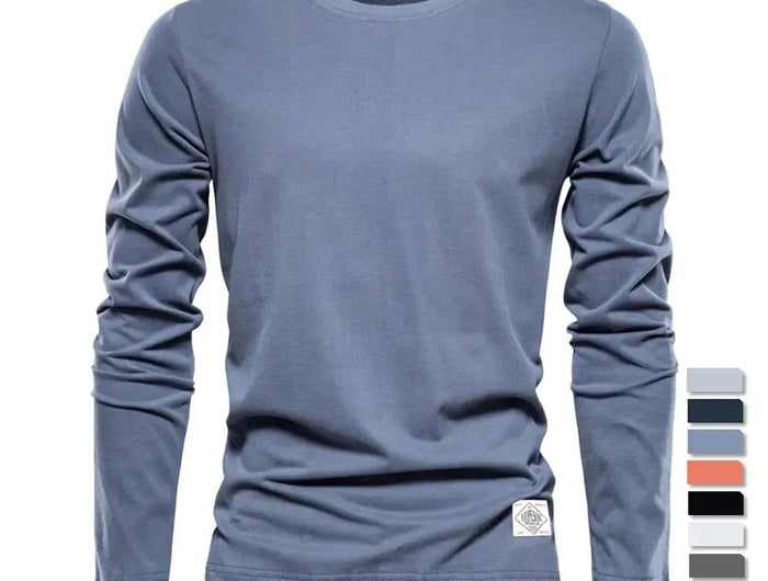 100% Cotton Long Sleeve T Shirt For Men Solid Spring Casual Mens T-shirts High Quality Male Tops Classic Clothes Men's T-shirts PlatiNum