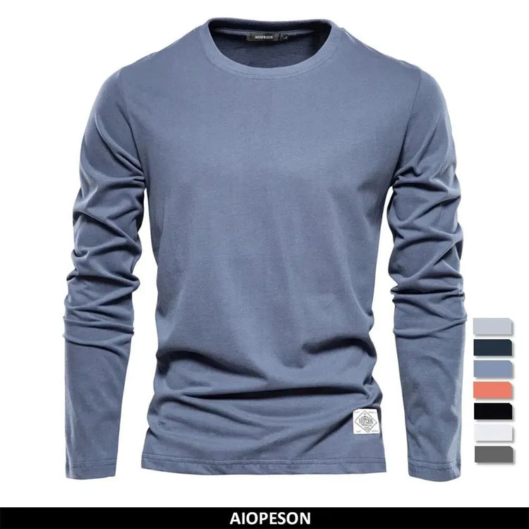 100% Cotton Long Sleeve T Shirt For Men Solid Spring Casual Mens T-shirts High Quality Male Tops Classic Clothes Men's T-shirts PlatiNum