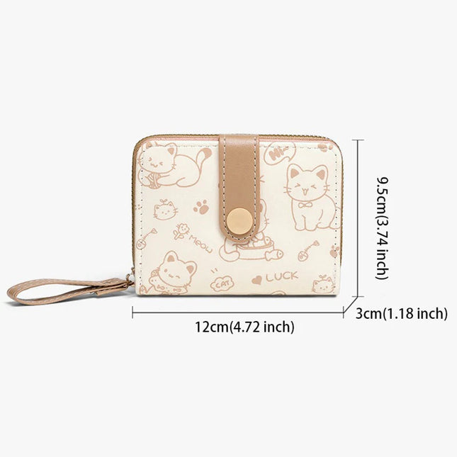 2026Cute Cat Wallets for Women Card Holder Small Purses with Zip Coin Pocket High Quality Square Hand Bags PlatiNum