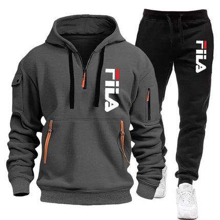 Autumn and winter hot selling men's hooded sweatshirt+casual pants two-piece outdoor multi pocket pullover and sports pants set PlatiNum