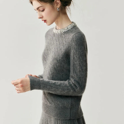 Chic Women's Pleated Skirt 100% Merino Wool Sweater  Knit Short Skirt Mini Skirts Autumn Winter Umbrella Wave Skirt Sweet Dress PlatiNum