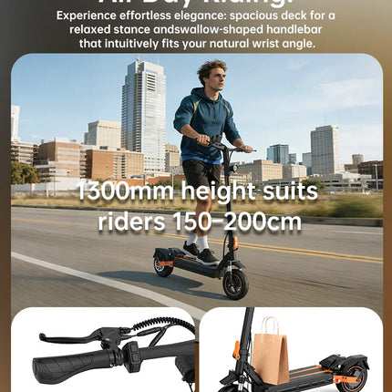 Monopattino Elettrico Pieghevole Fynzo S11, Velocità Massima 45km/h, 1100W 48V/15.6Ah, Doppia Sospensione, Autonomia 60km, Pneumatici Tubeless da 10'', Potenza di Picco 1100W, NFC