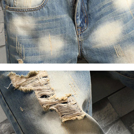 2024 New Retro Distressed Ripped Slim Jeans for Men Street Hip-hop Stretch Straight Fashion Motorcycle Denim Trousers Male PlatiNum