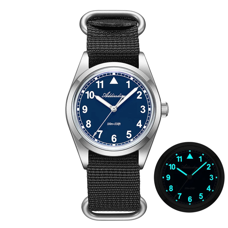 ADDIESDIVE 36mm Men's Analog Watch Bubble Mirror Glass 100m Waterproof Luminous Watch Simple Men Quartz Watches with Nylon Strap